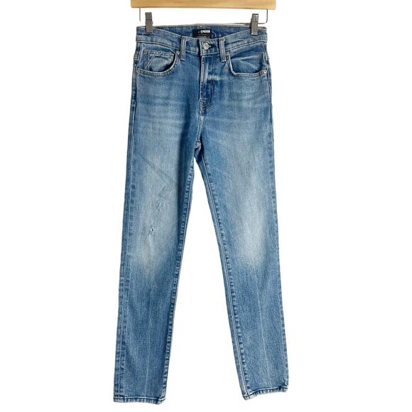 7 For All Mankind Peggi Tapered Straight High Rise Blue Denim Jeans Size 25 - Picture 3 of 15
